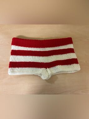 Handmade Red and White Crochet shorts
